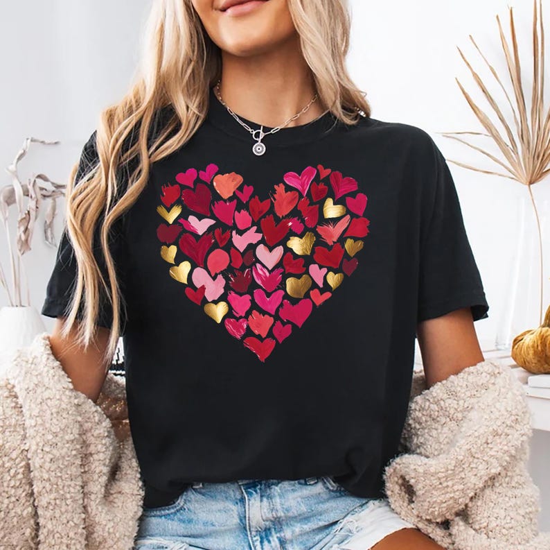 Valentine's Day Heart Short Sleeve T-Shirt, Girls Valentine Gift