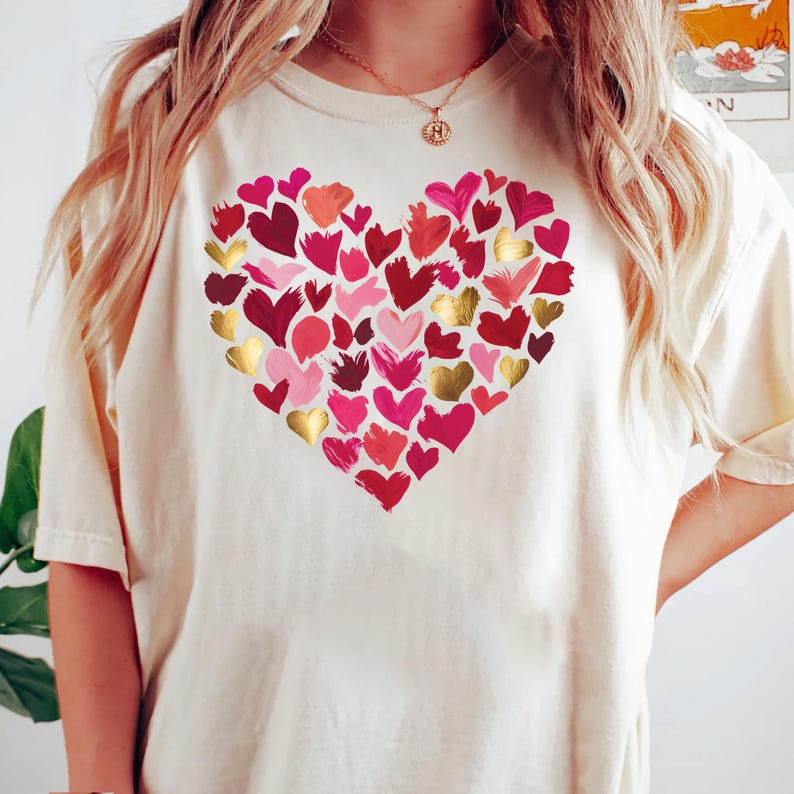 Valentine's Day Heart Short Sleeve T-Shirt, Girls Valentine Gift