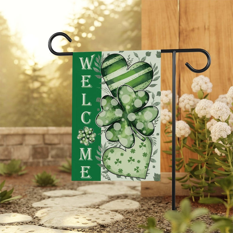 St Patrick's Day Garden Flag, 12x18 Inch Double Sided, Irish Shamrock Yard Decorations, Clover Lucky Welcome Flag, Shamrocks Holiday Flag