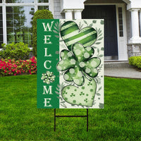 Happy St Patrick's Day Yard Sign, Coroplast Irish Shamrock Yard Decorations, Green Lucky Clover Welcome Holiday Lawn Sign with Metal H-Stake