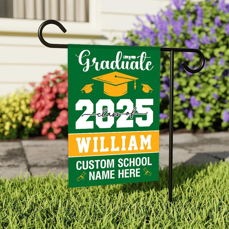 Personalized Graduation Garden Flag, Double Sided, Custom Name & School, Outdoor Graduation Decoration 2025 Yard Sign, Class of 2025 Flag