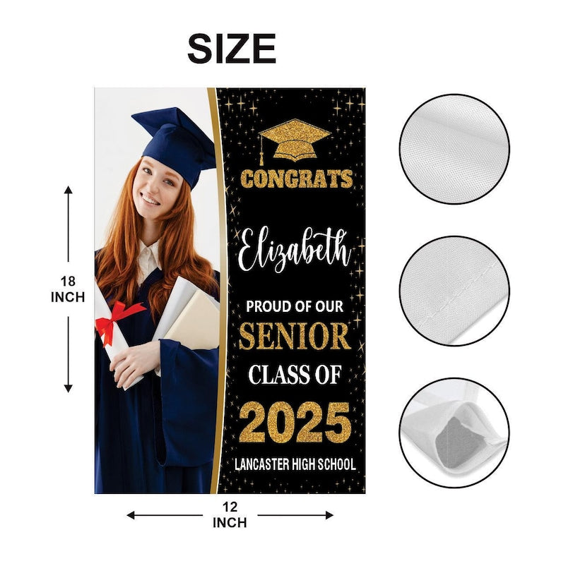 Personalized Graduation Garden Flag with Photo, Double Sided, Custom Name & School, Graduation Decoration 2025 Yard Sign, Class of 2025 Flag