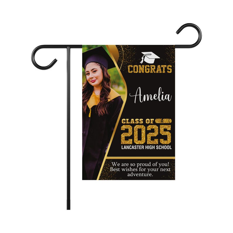 Personalized Graduation Garden Flag with Photo, Double Sided, Custom Name & School, Graduation Decoration 2025 Yard Sign, Class of 2025 Flag