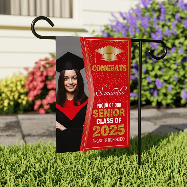 Personalized Graduation Garden Flag with Photo, Double Sided, Custom Name & School, Graduation Decoration 2025 Yard Sign, Class of 2025 Flag