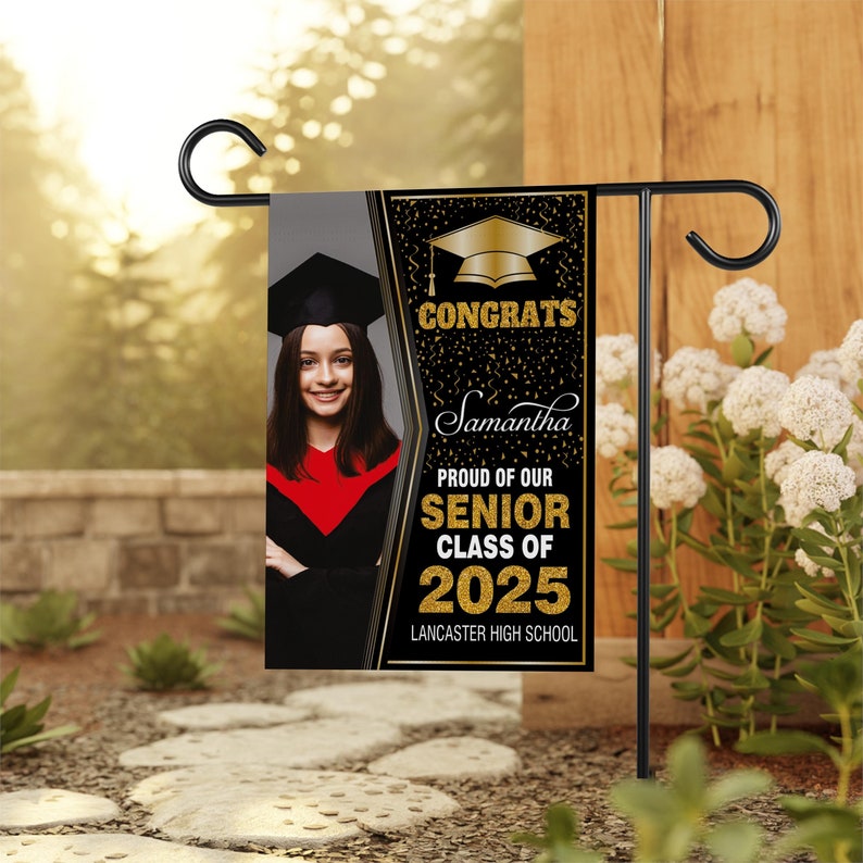 Personalized Graduation Garden Flag with Photo, Double Sided, Custom Name & School, Graduation Decoration 2025 Yard Sign, Class of 2025 Flag