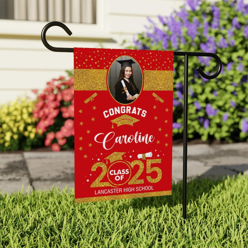 Personalized Graduation Garden Flag with Photo, Double Sided, Custom Name & School, Graduation Decoration 2025 Yard Sign, Class of 2025 Flag