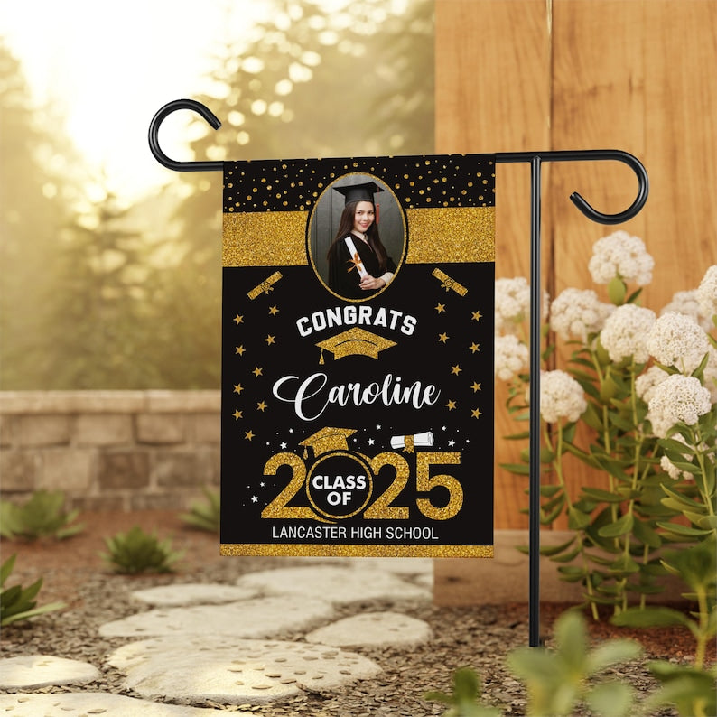 Personalized Graduation Garden Flag with Photo, Double Sided, Custom Name & School, Graduation Decoration 2025 Yard Sign, Class of 2025 Flag