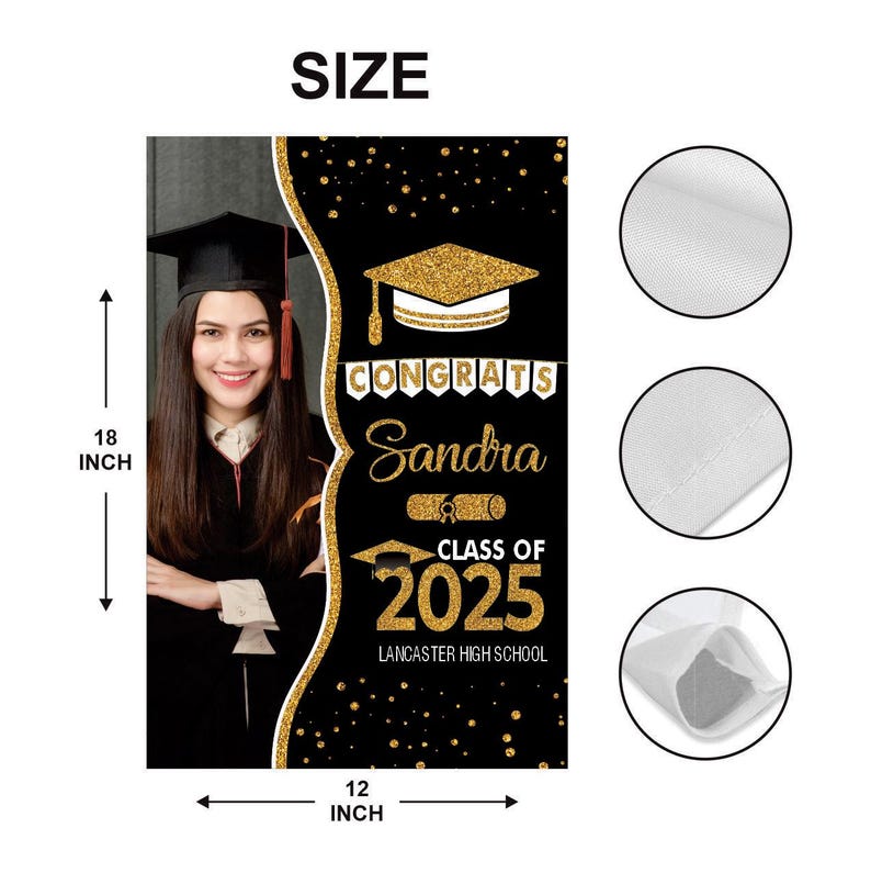 Personalized Graduation Garden Flag with Photo, Double Sided, Custom Name & School, Graduation Decoration 2025 Yard Sign, Class of 2025 Flag