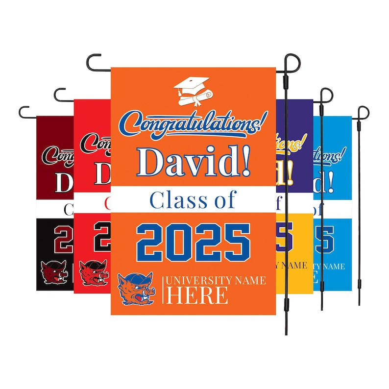 Personalized College Graduation Garden Flag, Double Sided Custom School, University Logo, Class of 2025 Yard Sign, Graduate Celebration Flag