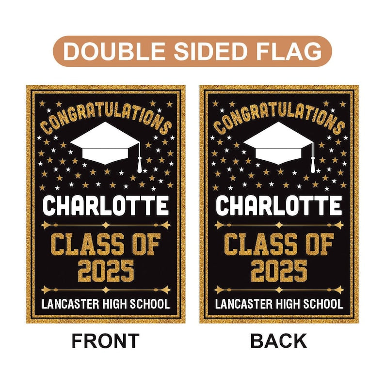 Personalized Graduation Garden Flag, Double Sided, Custom Name & School, Outdoor Graduation Decoration 2025 Yard Sign, Class of 2025 Flag