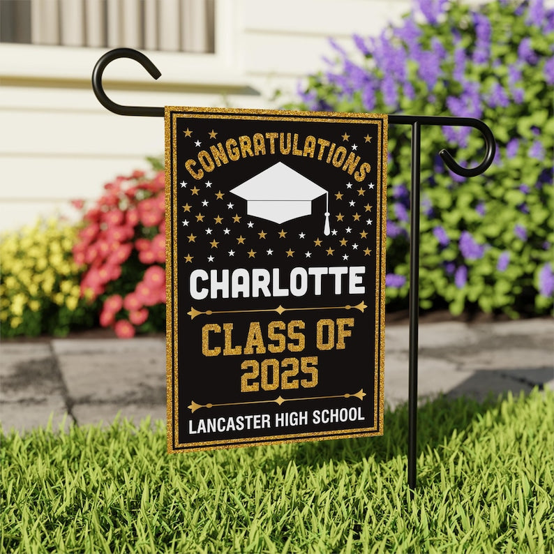 Personalized Graduation Garden Flag, Double Sided, Custom Name & School, Outdoor Graduation Decoration 2025 Yard Sign, Class of 2025 Flag