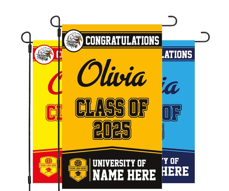 Personalized Graduation Garden Flag, Double Sided, Custom Name & School, Outdoor Graduation Decoration 2025 Yard Sign, Class of 2025 Flag