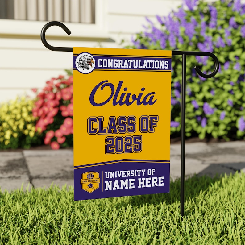 Personalized Graduation Garden Flag, Double Sided, Custom Name & School, Outdoor Graduation Decoration 2025 Yard Sign, Class of 2025 Flag