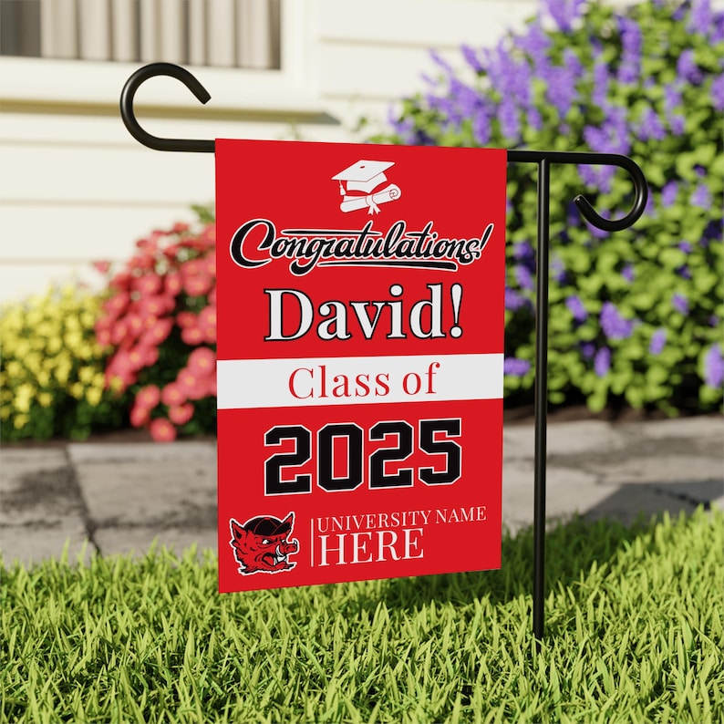 Personalized College Graduation Garden Flag, Double Sided Custom School, University Logo, Class of 2025 Yard Sign, Graduate Celebration Flag