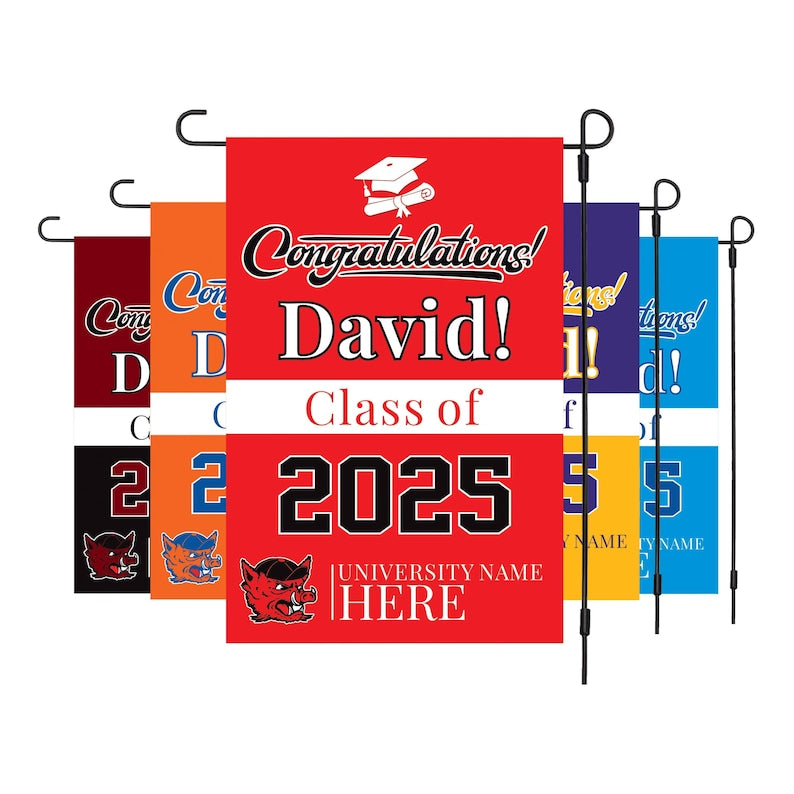 Personalized College Graduation Garden Flag, Double Sided Custom School, University Logo, Class of 2025 Yard Sign, Graduate Celebration Flag