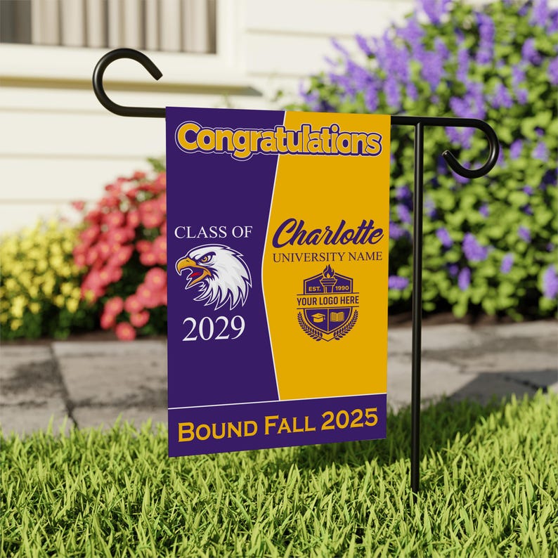 Personalized College Bound Garden Flag, Double Sided Future Graduate Custom Decor, University Bound Yard Sign, Class of 2025 Graduation Flag