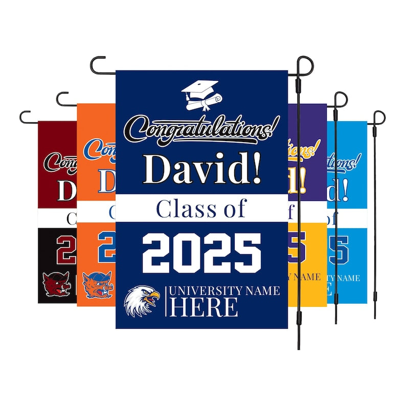 Personalized College Graduation Garden Flag, Double Sided Custom School, University Logo, Class of 2025 Yard Sign, Graduate Celebration Flag