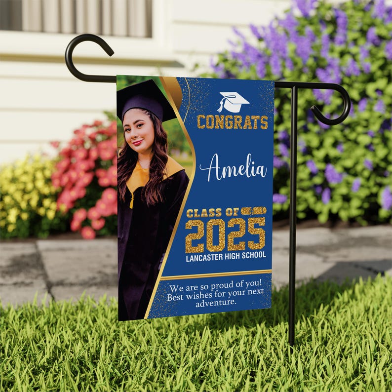 Personalized Graduation Garden Flag with Photo, Double Sided, Custom Name & School, Graduation Decoration 2025 Yard Sign, Class of 2025 Flag