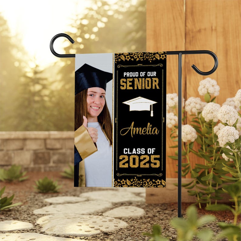 Personalized Graduation Garden Flag with Photo, Double Sided, Custom Name & School, Senior Graduation 2025 Yard Sign, Class of 2025 Flag