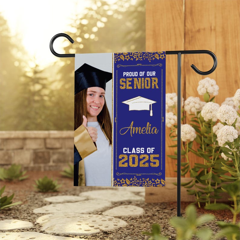 Personalized Graduation Garden Flag with Photo, Double Sided, Custom Name & School, Senior Graduation 2025 Yard Sign, Class of 2025 Flag