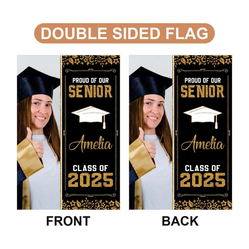 Personalized Graduation Garden Flag with Photo, Double Sided, Custom Name & School, Senior Graduation 2025 Yard Sign, Class of 2025 Flag