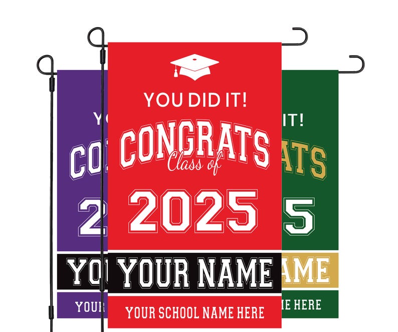 Personalized Graduation Garden Flag, Double Sided, Custom Name & School, Outdoor Graduation Decoration 2025 Yard Sign, Class of 2025 Flag