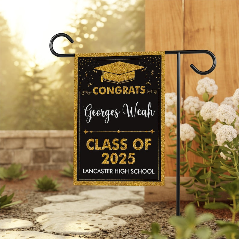 Personalized Graduation Garden Flag, Double Sided, Custom Name & School, Outdoor Graduation Decoration 2025 Yard Sign, Class of 2025 Flag