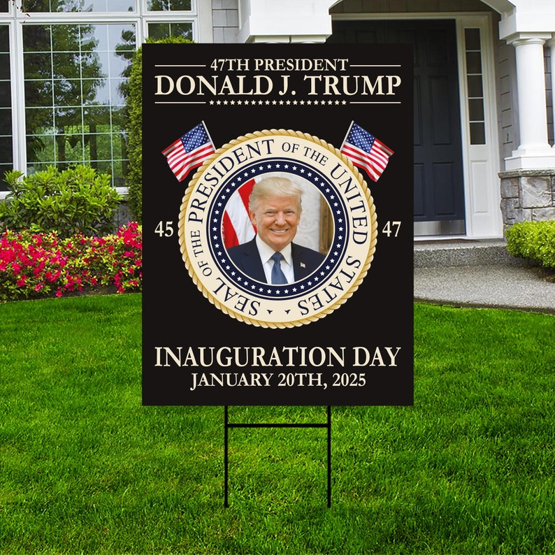 Trump Inauguration 2025 Yard Sign - JD Vance Lawn Sign, 45 47 President Donald Trump Sign, Trump Inauguration Yard Sign with Metal H-Stake