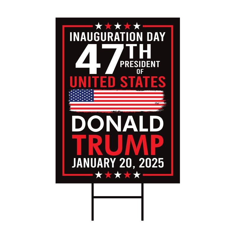 Trump Inauguration 2025 Yard Sign - JD Vance Lawn Sign, 45 47 President Donald Trump Sign, Trump Inauguration Yard Sign with Metal H-Stake