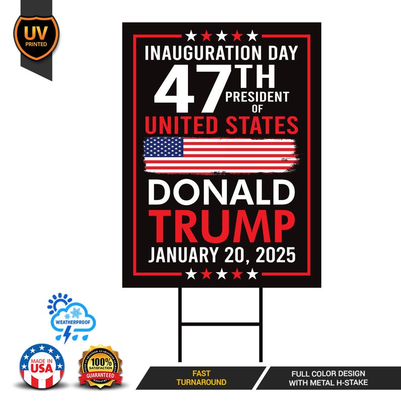 Trump Inauguration 2025 Yard Sign - JD Vance Lawn Sign, 45 47 President Donald Trump Sign, Trump Inauguration Yard Sign with Metal H-Stake