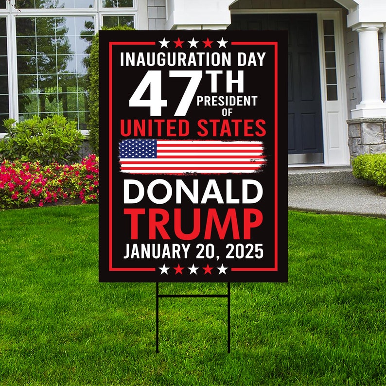 Trump Inauguration 2025 Yard Sign - JD Vance Lawn Sign, 45 47 President Donald Trump Sign, Trump Inauguration Yard Sign with Metal H-Stake