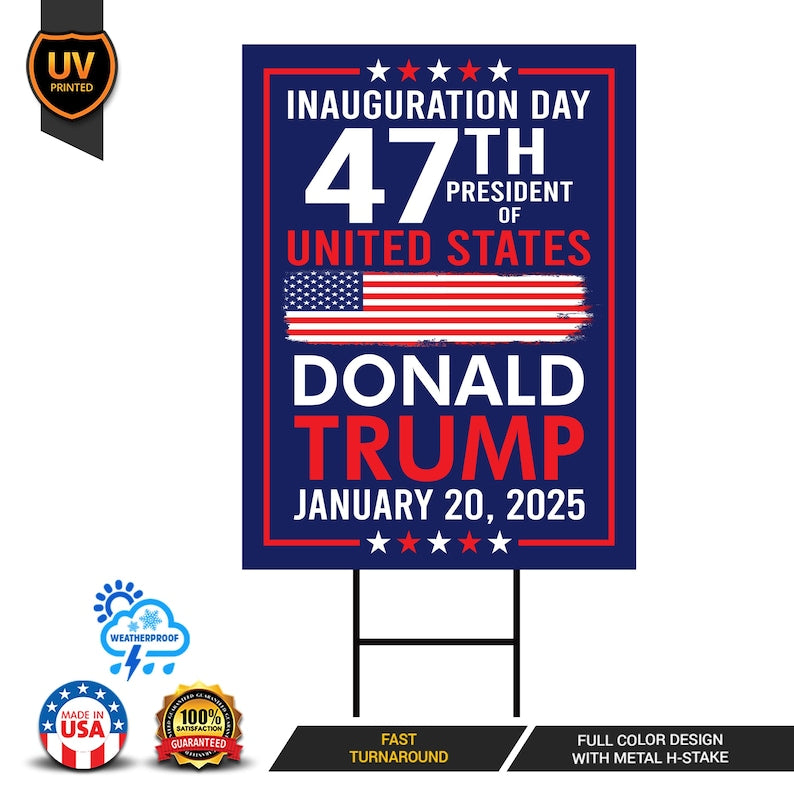 Trump Inauguration 2025 Yard Sign - JD Vance Lawn Sign, 45 47 President Donald Trump Sign, Trump Inauguration Yard Sign with Metal H-Stake