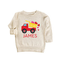 Personalized Valentine Dump Truck Baby Sweatshirt, Adorable Valentine Outfit