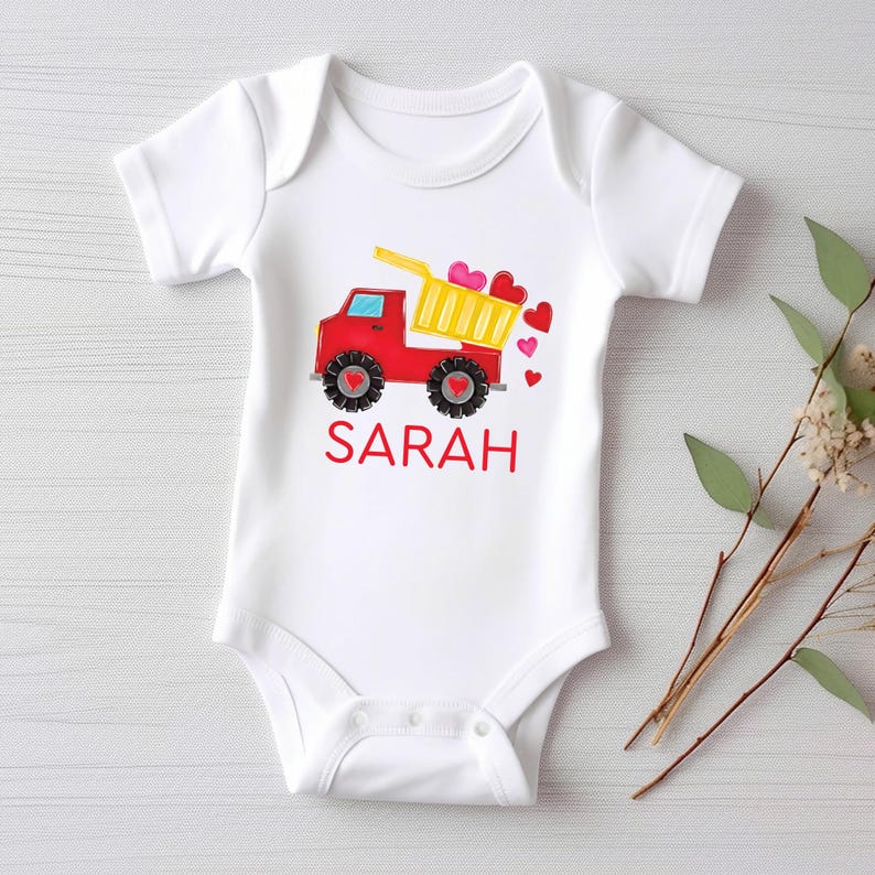 Personalized Valentine Dump Truck Baby Sweatshirt, Adorable Valentine Outfit