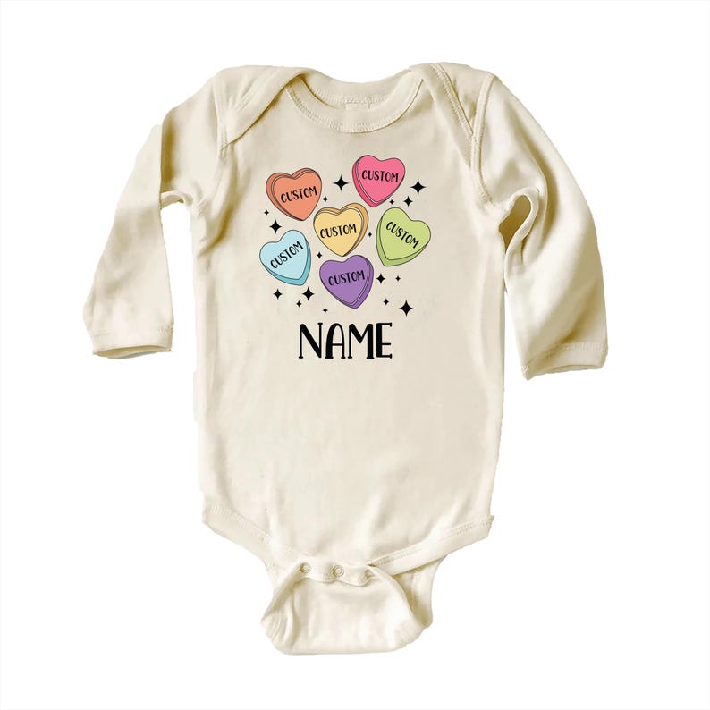 Custom Candy Hearts Baby Sweatshirt, Personalized Valentine’s Day Outfit