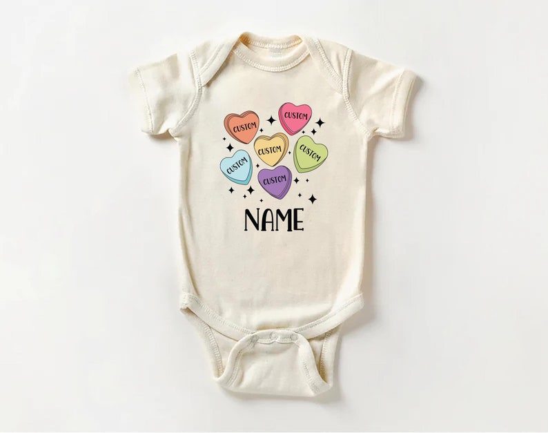 Custom Candy Hearts Baby Sweatshirt, Personalized Valentine’s Day Outfit