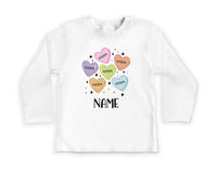 Custom Candy Hearts Baby Bodysuit, Personalized Valentine’s Day Outfit