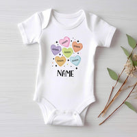 Custom Candy Hearts Baby Bodysuit, Personalized Valentine’s Day Outfit