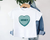 Blue Candy Heart Baby Sweatshirt, Valentine’s Day Outfit for Kids