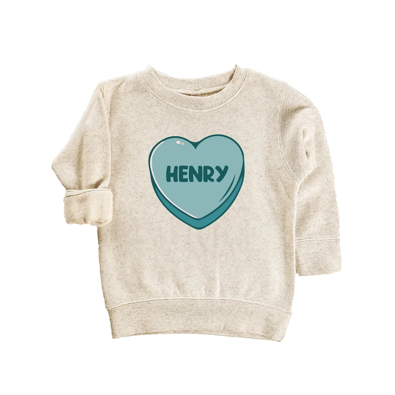 Blue Candy Heart Baby Sweatshirt, Valentine’s Day Outfit for Kids