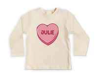 Candy Heart Name Baby Sweatshirt, Custom Name Valentine’s Day Outfit for Baby Girls