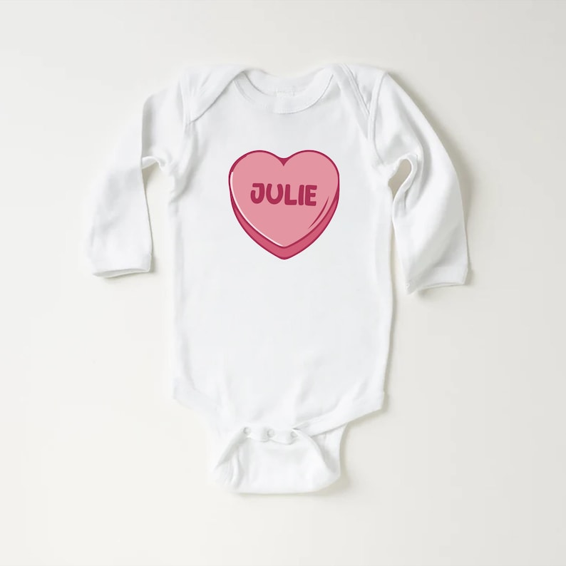 Candy Heart Name Baby Sweatshirt, Custom Name Valentine’s Day Outfit for Baby Girls