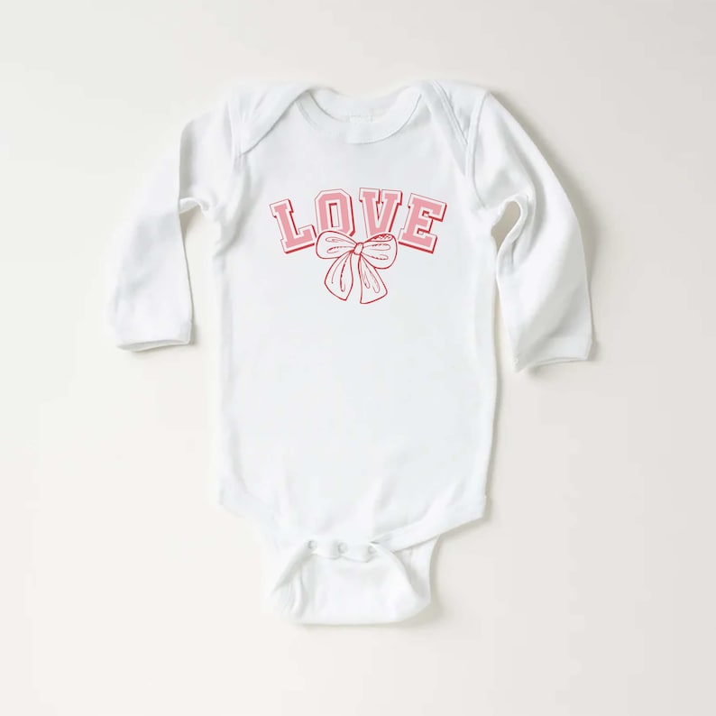 Vintage Love Baby Bodysuit, Cute Girls Bow Valentine’s Day Outfit