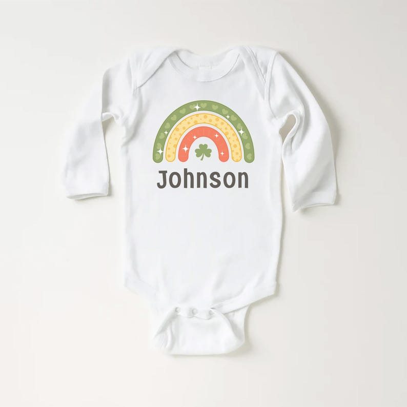 Personalized St. Patrick's Day Baby Bodysuit, St. Patty's Day Rainbow Baby Outfit