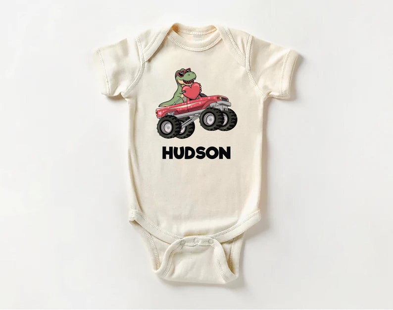 Personalized Dino Valentine Baby Bodysuit, Cute Dinosaur Kids Gift