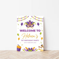 Mardi Gras Birthday Foam Board Poster Welcome Sign, Krewe Carnival Birthday Custom Foamcore Sign