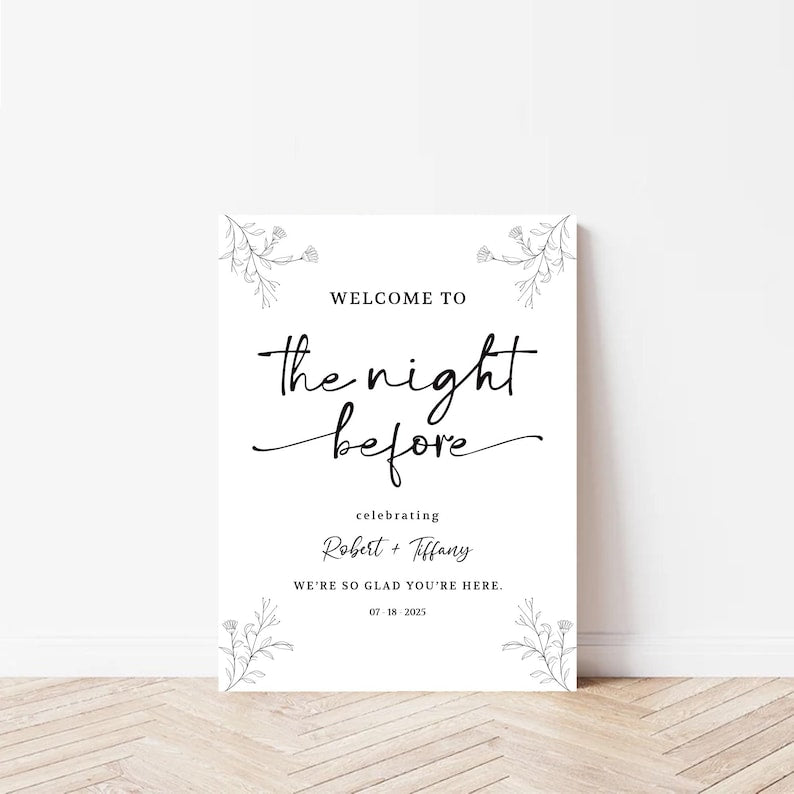 Rehearsal Dinner Welcome Sign, The Night Before Wedding Sign, Modern Minimalist Wedding Sign