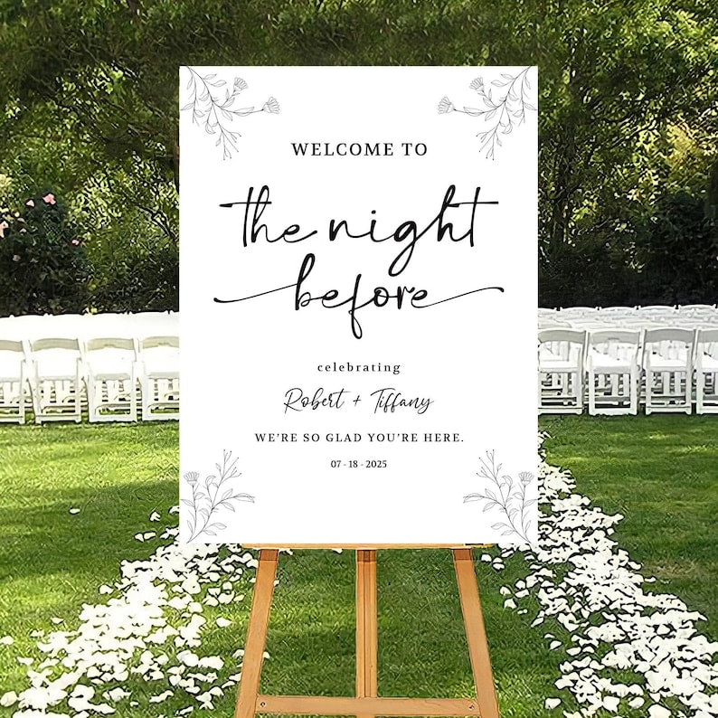 Rehearsal Dinner Welcome Sign, The Night Before Wedding Sign, Modern Minimalist Wedding Sign