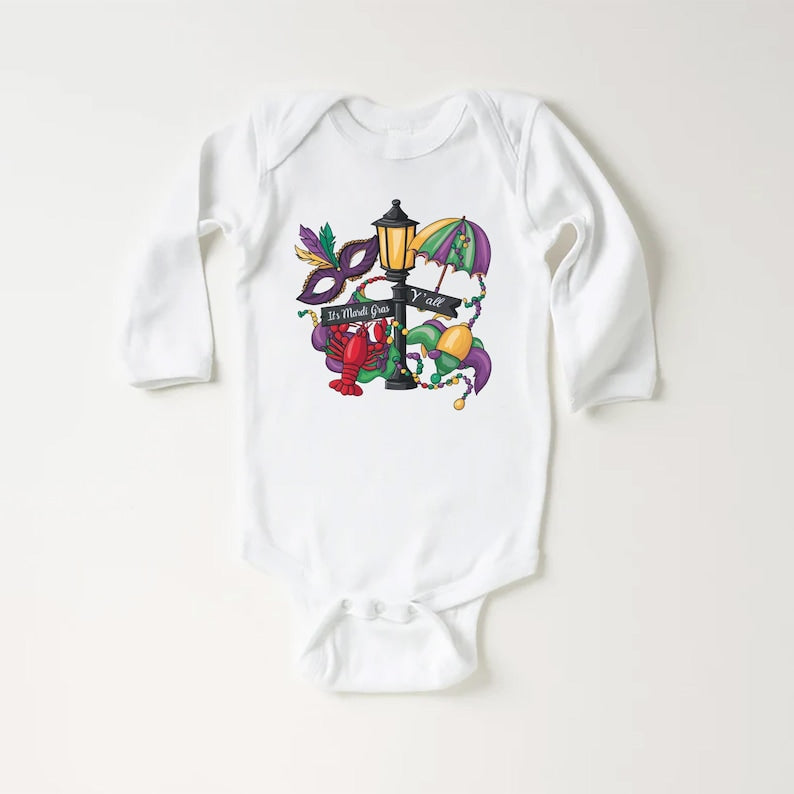 It's Mardi Gras Y'all Baby Shirt, Festive Mardi Gras Kids Outfit