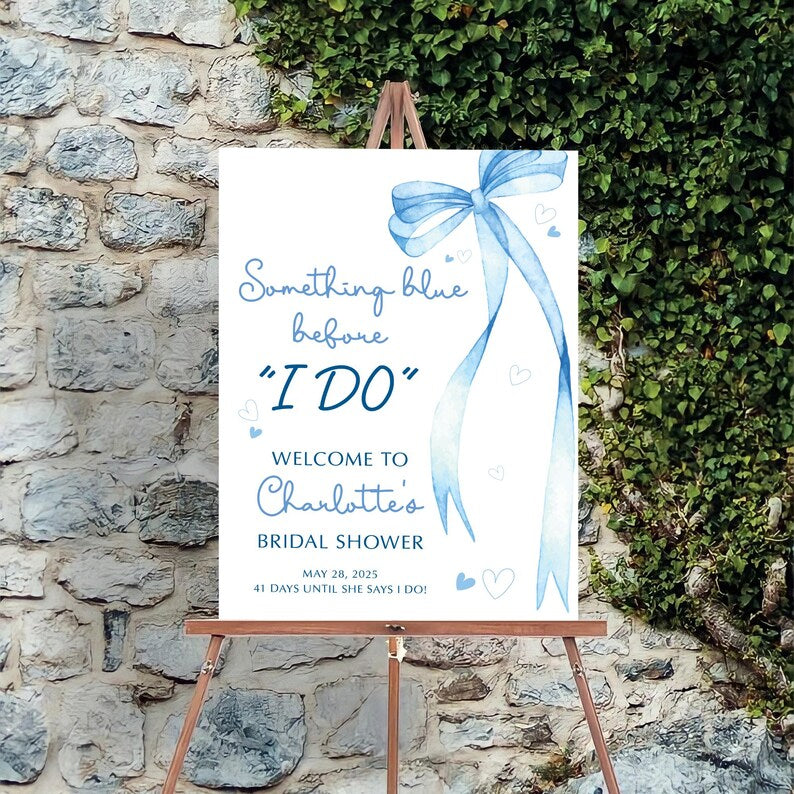 Something Blue Before I Do Welcome Sign, Blue Bow Bridal Shower Sign, Wedding Shower Decor